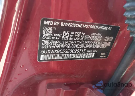 2014 BMW X3 xDrive28I z USA, uszkodzony, nr VIN 5UXWX9C53E0D20715